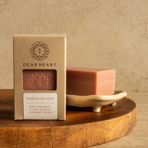 Turkish Delight scented natural body wash boxed an made in NZ fragrance rose geranium ylang ylang coloured with pink french clay