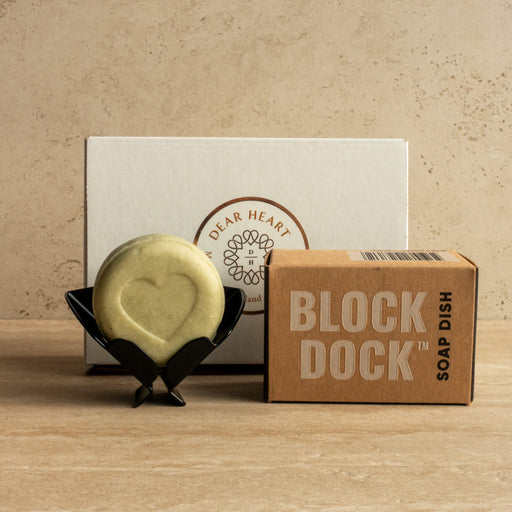 shampoo bar gift box including black block dock shampoo bar holder and awaken shampoo with lavender spearmint bergamot and patchouli essential oils