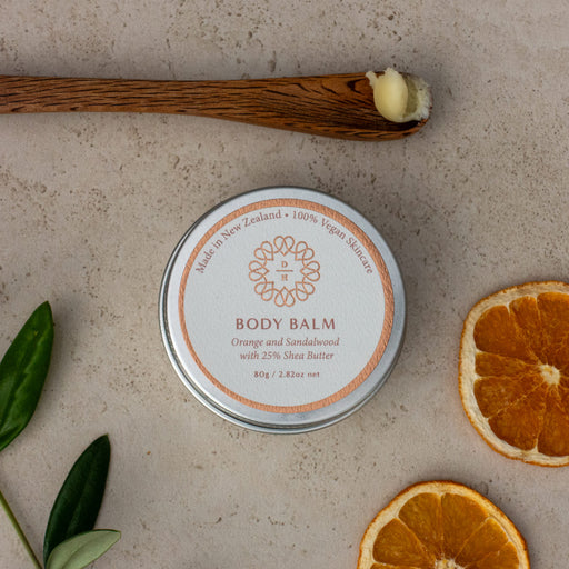 vegan balm nz for the body with orange and sandalwood oils