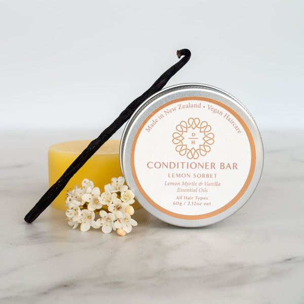 conditioner bars made in NZ lemon myrtle vanilla argan oil in travel tin