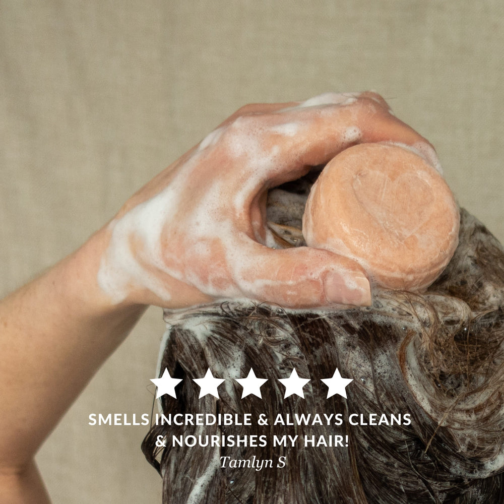 dear heart shampoo bars turkish delight fragrance with pure essential oils in a travel tin picture in shower with lather