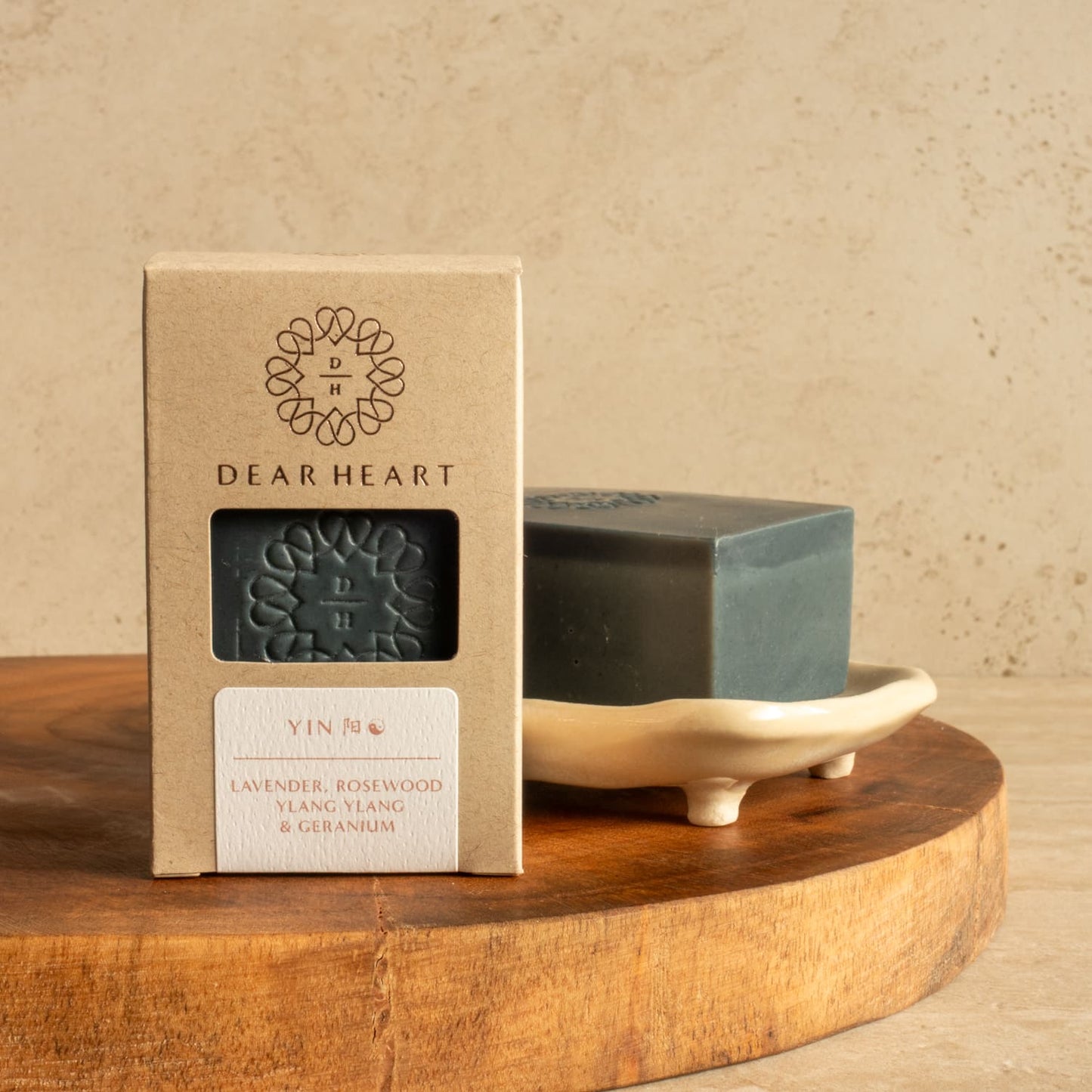 natural soaps made in nz yin type with lavender rosewood ylang ylang and geranium coloured with activated charcoal boxed soap