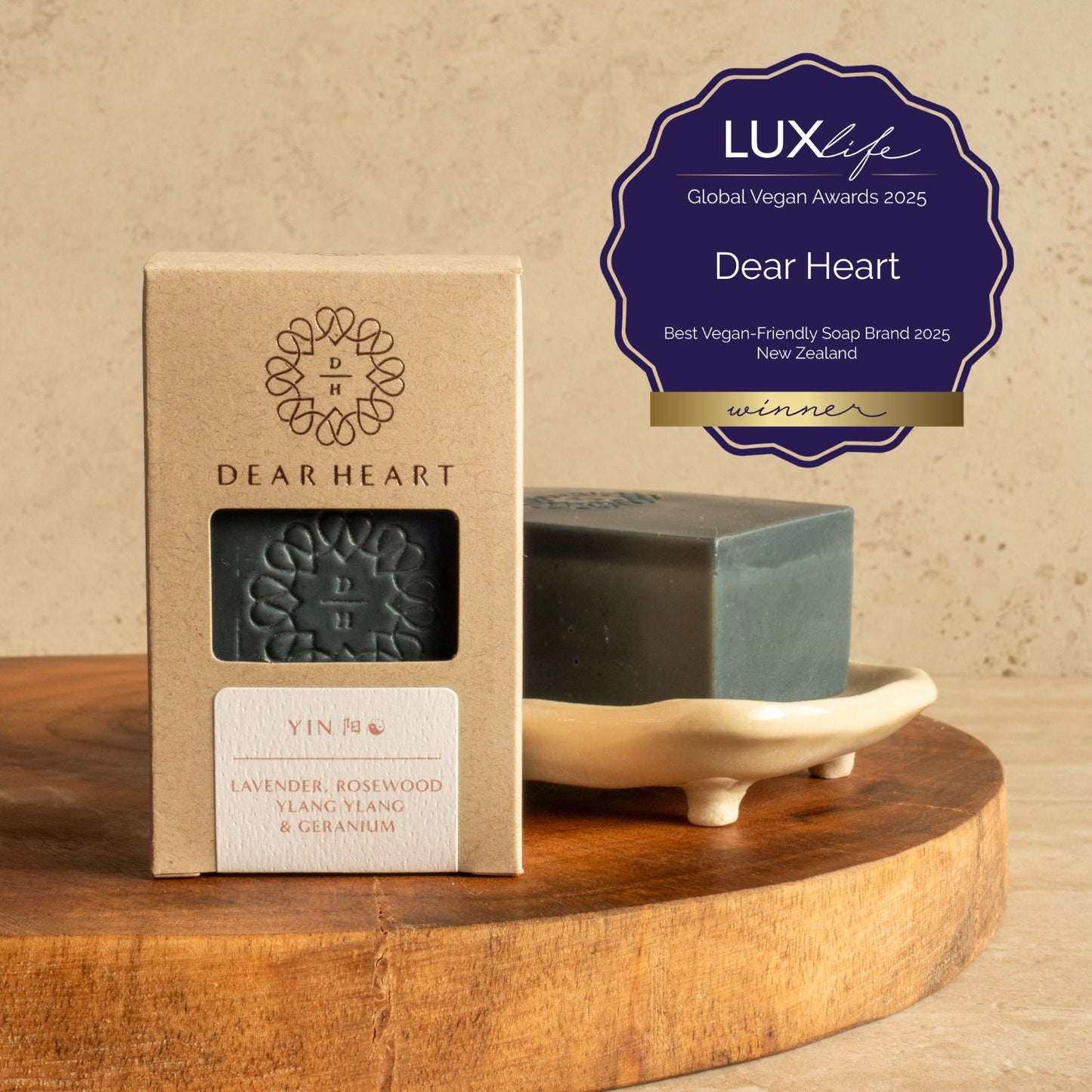 natural soaps made in nz yin type with lavender rosewood ylang ylang and geranium coloured with activated charcoal boxed soap