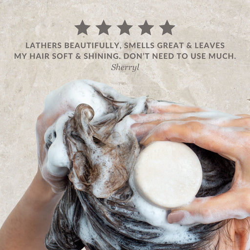 image of oily hair shampoo bar in use in the shower bubbles nz