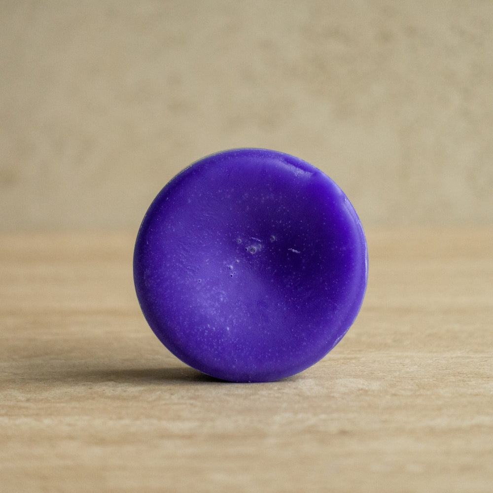 purple conditioner bar for blonde or grey hair wrapped in paper waste free option