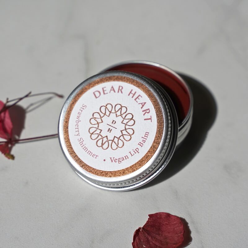 natural lip balm strawberry flavour in aluminium screw tin eco-friendly packaging